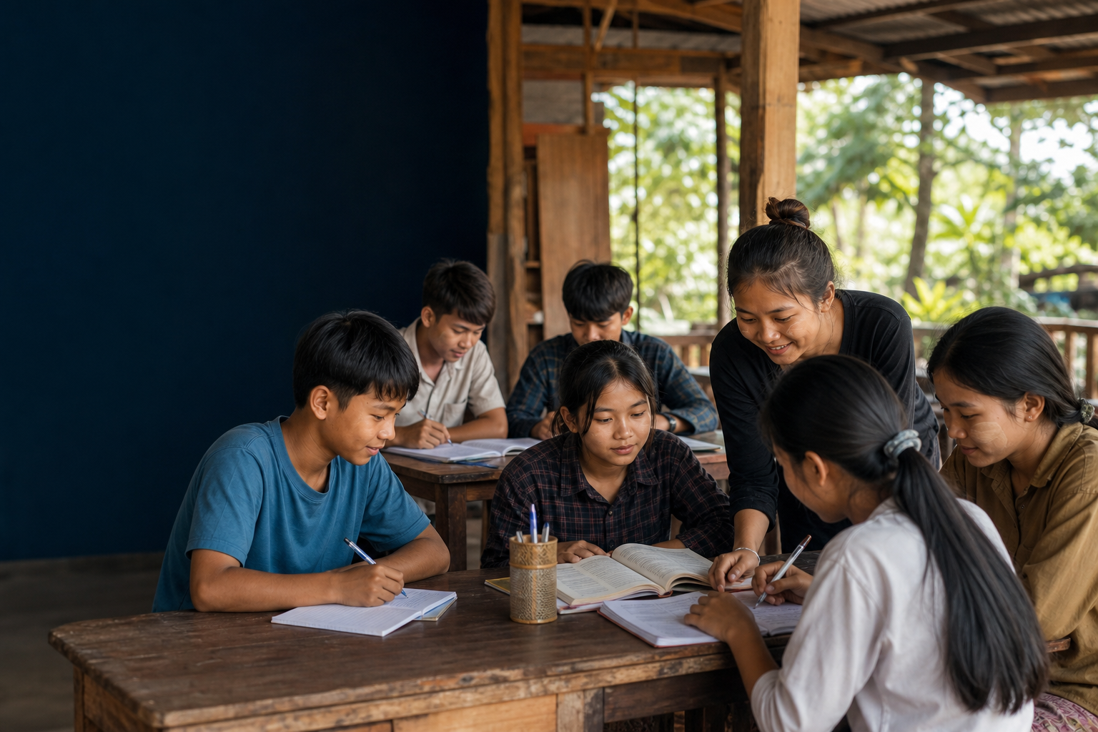 Myanmar migrant children and youth learning together in a community learning center